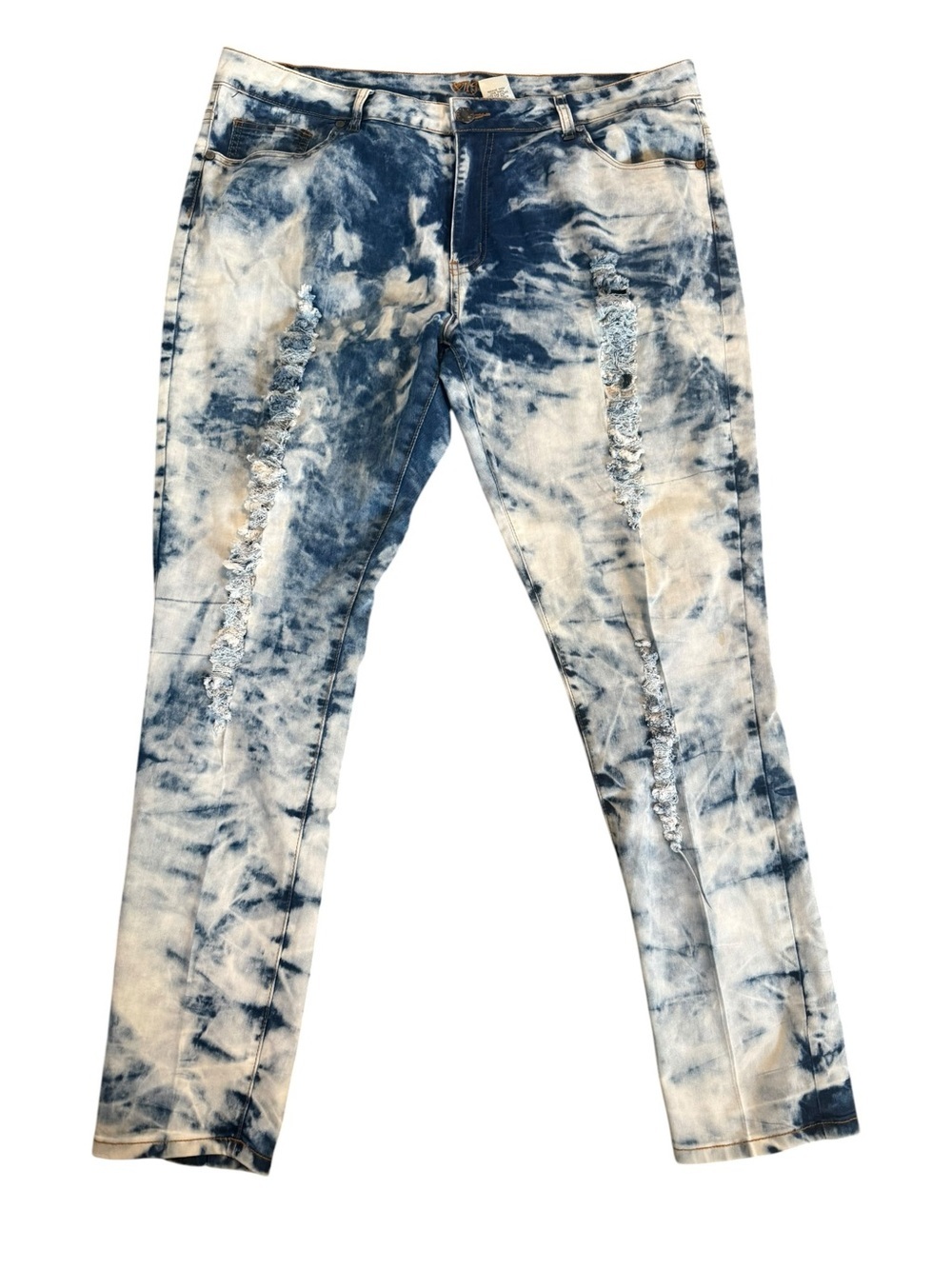 Women’s VIP Jeans Tie-Dye Distressed stretchy Skinny Jeans Blue & White Size 22W